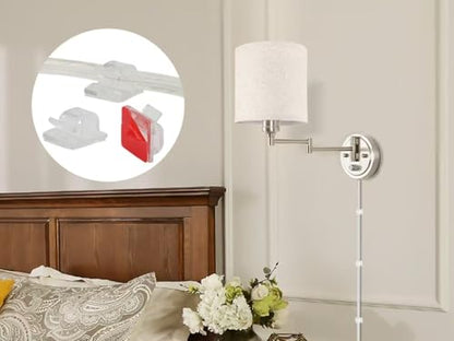 Plug in Wall Sconces with Remote Control, Dimming & Adjustable Colors 2700K-6500K, Hardwire or Plug-in, Swing Arm Wall Lamp with Linen Fabric Shade, Wall Sconces Set of Two, Brushed Nickel Finish - color: Brushed Nickel & Linen