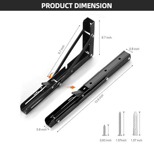 Folding Shelf Brackets 14 inch Foldable Shelf Bracket Heavy Duty Collapsible Shelf Brackets DIY Wall Mounted Fold Down Table Bracket Space-Saving for Benches Workstation (2PC, Max.Load 133 lbs) - size: 14 Inch