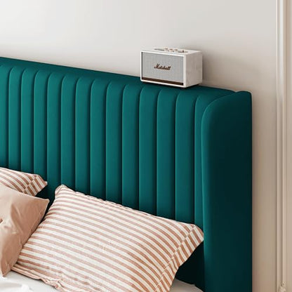 SHA CERLIN Full Size Velvet Bed Frame, Tufted Wingback Headboard, Teal | 47'' Modern Vertical Channel Headboard, Upholstered Platform Bed, Wood Slats, No Box Spring Needed, Easy Assembly, Noise Free - color: Teal, size: Full