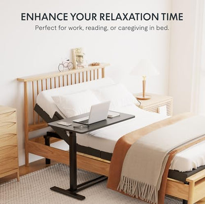 FLEXISPOT 28''Adjustable C Table Gas Spring Mobile Side End Table | Adjustable C table with Wheels, Bedside table for sofa and couch. Laptop Rolling Cart TV Tray, 27.6" W x 15.7" D,Black - color: Black, size: 28x16