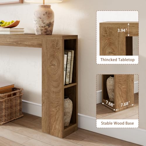 94.5-Inch Extra Long Console Table, Narrow Sofa Behind Couch Table | Farmhouse Wood Entryway Table with USB Outlet & Storage, Sofa Table with Charging Station for Hallway Foyer Living Room, Oak - color: Natural Oak
