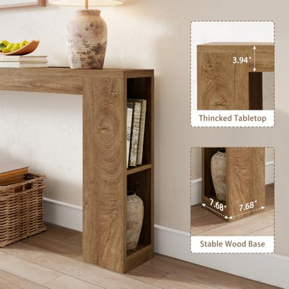 94.5-Inch Extra Long Console Table, Narrow Sofa Behind Couch Table | Farmhouse Wood Entryway Table with USB Outlet & Storage, Sofa Table with Charging Station for Hallway Foyer Living Room, Oak - color: Natural Oak