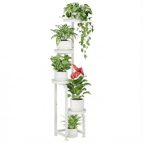 Bamworld Corner Plant Stand Indoor Outdoor Tall Metal Flower Pot Stands | 4 Tier White Heavy Duty Plant Shelf for Multiple Plants, Patio Garden Balcony Living Room Bedroom(Patent Design) - color: Matte White, style: Spiral 4Tier