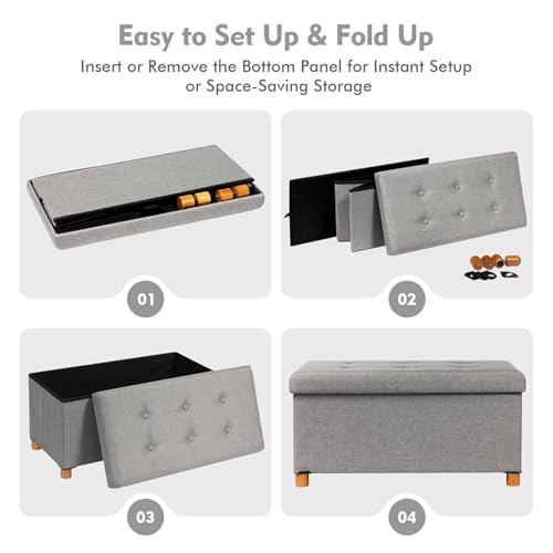 PINPLUS Ottoman with Storage Coffee Table, Grey Footrest-Stool Linen Chest with Tray, Large Storage Bench Foot Rest Ottoman for Bedroom End of Bed, Living Room, Hallway, 30"x 15"x 15" - color: Grey