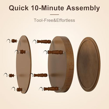 TIANG Tool-Free Flip Top Solid Wood Round Coffee Table with Hidden Storage | 31.5" Modern Center Table for Living Room, Adjustable Silent Footpads,Sturdy Holds up to 100 lbs,Classic 2-Tier Design - color: Antique Brown