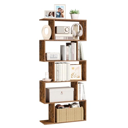 VASAGLE Custos Collection - Bookshelf, 5-Tier Bookcase, Tall Display Shelf, Freestanding Storage Shelf, Room Divider, for Home Office, Living Room, Bedroom, Study, Rustic Brown ULBC62BXS - color: Rustic Brown, style: 5-Tier (27.6"W)