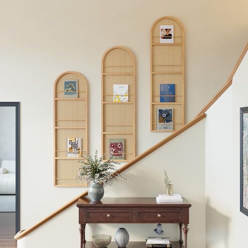 Rattan Room Divider with Bookshelf,Foldable Privacy Screen Partition,Wooden Frame,Natural Portable for Living Room,Bedroom Home,Office Reading Nook (Natural, 3 Panels) - color: Natural