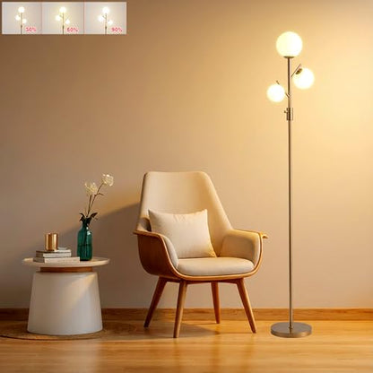 Fiqevs Mid Century Modern 3 Globe Tree Floor Lamp - Dimmable LED Standing Lamp with Bulbs, Warm Light for Living Room Bedroom Office - Antique Brass/Gold - color: 3 Globe Tree- Gold