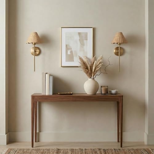 Rattan Wall Sconce Set of 2, Hardwired Boho Wall Sconces with Handwoven Rattan Shade, Gold Wall Lights for Bedroom, Bedside, Hallway, Living Room - size: Hardwired