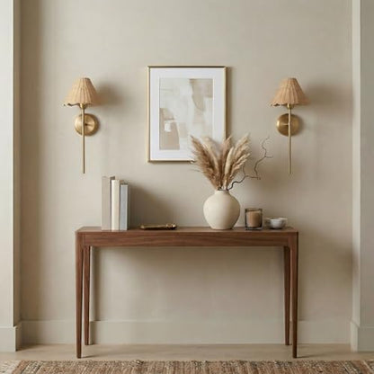 Rattan Wall Sconce Set of 2, Hardwired Boho Wall Sconces with Handwoven Rattan Shade, Gold Wall Lights for Bedroom, Bedside, Hallway, Living Room - size: Hardwired
