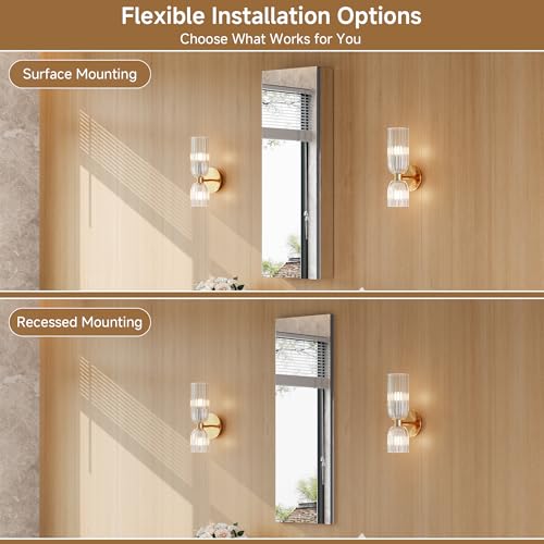 12" x 36" Bathroom Medicine Cabinet with Mirror, Recessed or Wall Mount | Medicine Cabinets with Adjustable Glass Shelves, Soft-Closed Hinge, Chrome Aluminum Frame, Reverse Installation - size: 12" x 36"
