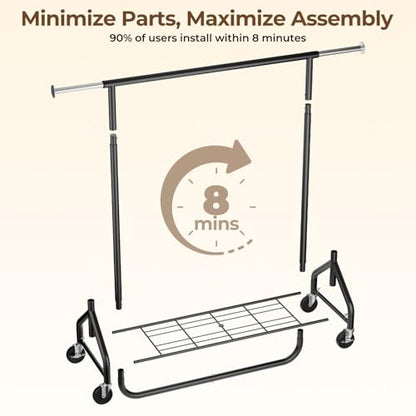 HYSEYY Heavy-Duty 450LBS Capacity Metal Clothes Rack，Rolling Clothing Rack with Wheels & Shelves, Portable Standing Wardrobe Rack for Hanging Clothes, Black (Black, L) - color: Small-Black