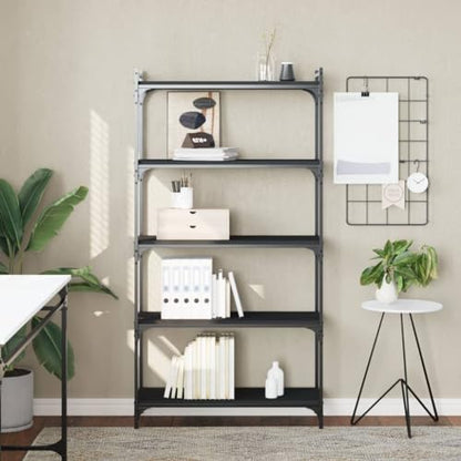 5-Tier Industrial Bookcase Black 11.8x31.5x60.6 in Engineered Wood & Metal Frame Adjustable Shelves Matte Finish Small Bookshelf for Living Room Bedroom Office - color: Black, size: 5-Tier