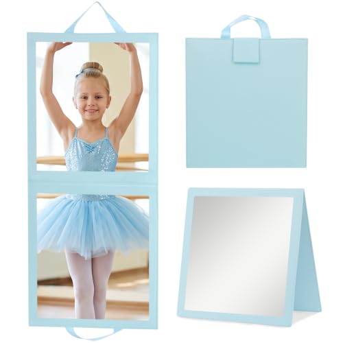 Portable Foldable Hanging Dance Mirror, Travel Acrylic Full Length, Blue | Fabuday Folding Body Mirror for Dress Camping Dance Competition Gifts for Kids Girls Compact Full Mirror - color: Blue