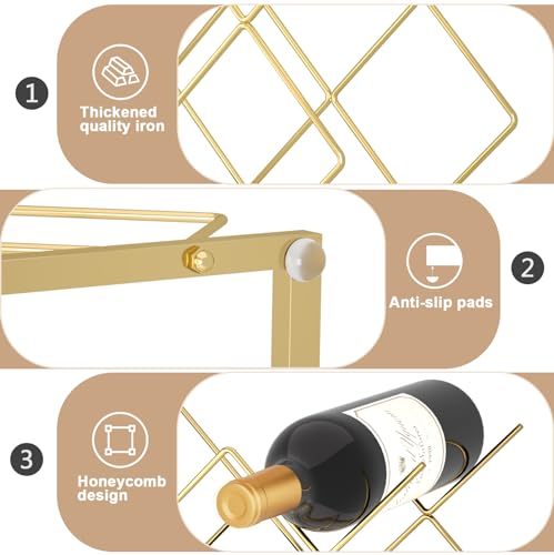 Urban Deco Gold Wine Rack Small Countertop for Cabinets – 5 Wine Holder Countertop Stylish and Compact Small Wine Racks - color: Gold, size: 5 Bottles