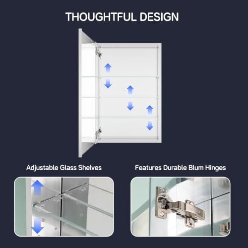 Medicine Cabinet Mirror 20"W x 30"H, Bathroom Beveled Edge Mirror Cabinet | Medicine Cabinets with Adjustable Glass Shelves, Soft-Closed Hinge, Chrome Aluminum Frame, Reverse Installation - size: 20" x 30"(Beveled)