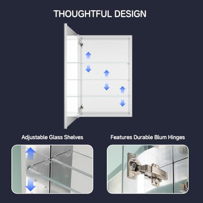 Medicine Cabinet Mirror 20"W x 30"H, Bathroom Beveled Edge Mirror Cabinet | Medicine Cabinets with Adjustable Glass Shelves, Soft-Closed Hinge, Chrome Aluminum Frame, Reverse Installation - size: 20" x 30"(Beveled)