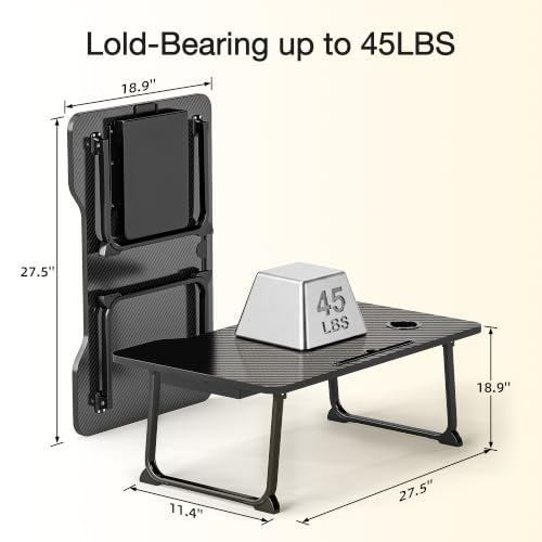 XX-Large Foldable Lap Desk for Adults,27.5 Inch Bed Desk for Breakfast, Working, Writing and Drawing, Usable on Bed, Sofa and Floor, Equipped with Storage Drawer, Cup Holder and Card Slot - size: 27.5*18.9inches