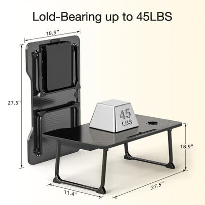 XX-Large Foldable Lap Desk for Adults,27.5 Inch Bed Desk for Breakfast, Working, Writing and Drawing, Usable on Bed, Sofa and Floor, Equipped with Storage Drawer, Cup Holder and Card Slot - size: 27.5*18.9inches