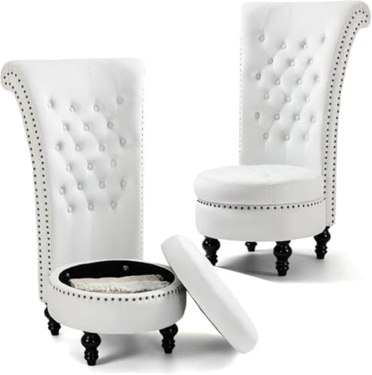 AVAWING High Back Velvet Throne Chair with Storage & Nailhead Trim, White | Tufted Ergonomic Back; Hidden Storage; Sturdy Rubberwood Legs; High-Density Foam; Easy Assembly; For Living Room Bedroom - color: White