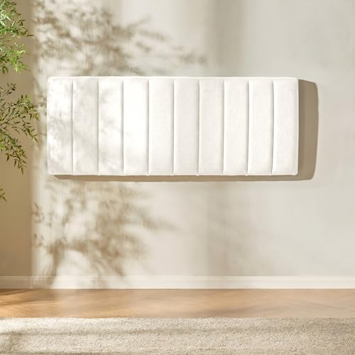 Nestl Upholstered Queen Headboard - Easy Assemble Channel Stitched Headboard Queen Size - Wall Mounted Headboards with 3D Soundproof Wall Panels Peel & Stick Floating Headboards, Off White - color: 01-off White, size: Queen