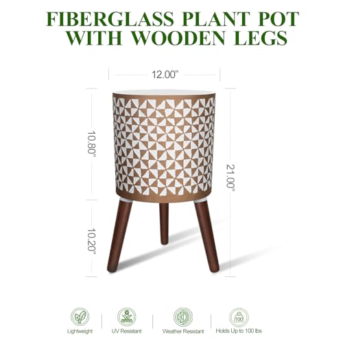 12 Inches Plant Pot with Stand with Legs | Large Modern Standing Planters for Indoor Outdoor Plants with Drainage Holes, Big White & Gold Flower Pots - color: White and Gold Pinwheel, size: 12 Inches