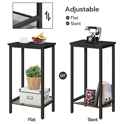 HOOBRO Tall Side Table, Industrial End Telephone Table with Adjustable Mesh Shelves, Small Tall Nightstand for Living Room, Bedroom, Entryway, Office, Black BB03DH01 - color: Black