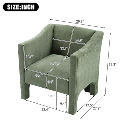 Penau Barrel Accent Chair, Chenille Upholstered Green Chair | Soft Chenille Upholstery, Enclosed Barrel Arms, Compact Lounge Seating For Living Room, Bedroom, Reading Nooks