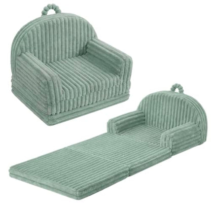 Blissful Diary Kids Couch, 2-in-1 Soft Kids Sofa, Kids Sofa Chair, Comfy Kids Furniture for Playroom, Reading & Play, Fuzzy Sage Green - color: Fuzzy Sage Green