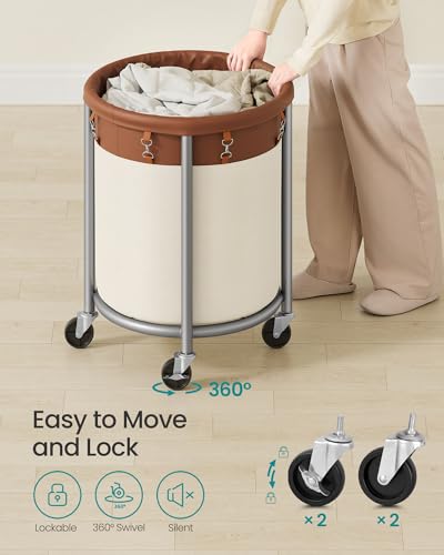 SONGMICS Laundry Basket, Rolling Steel Frame with 2 Locking Wheels, 110 L | Heavy-Duty Laundry Hamper Cart with Removable Bag, Coffee Brown and Cream White, URLS002KQ02 - color: Coffee Brown + Cream White, size: 110 L (1-Section)
