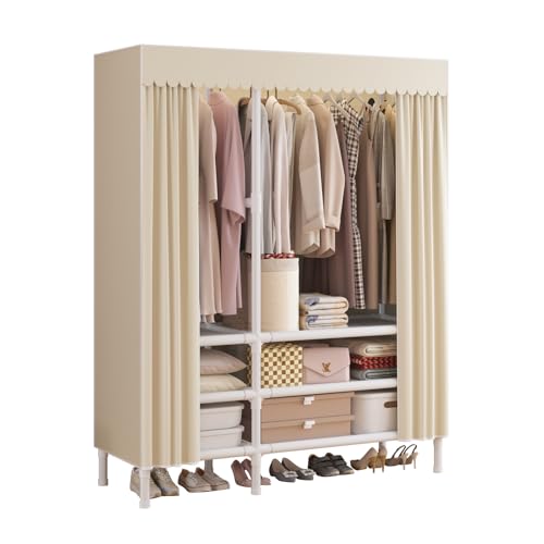 Portable Closet with Cover 43.3"x17.7"x65.7" Wardrobe Closet Pale Yellow | Portable Closet for Hanging Clothes, Fabric Cover and Hanging Rod, Portable Wardrobe Storage for Bedroom or Dorm Use - color: Pale Yellow-a, size: 43.3" L