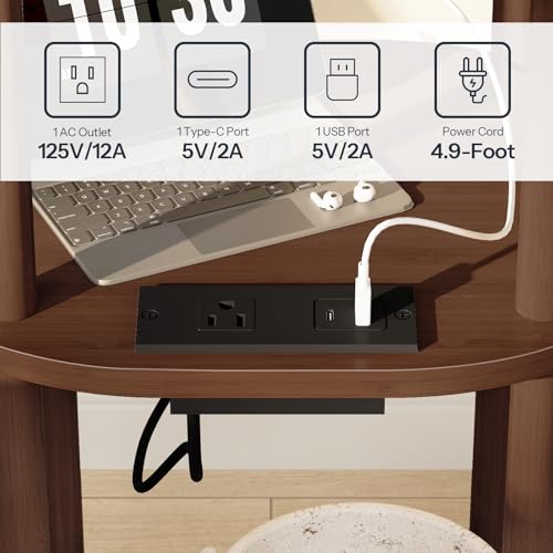 HOOBRO Small Side Table with Charging Station, 3-Tier Oval Bamboo End Table, Accent Table, Compact Sofa Bedside Table for Small Space, for Living Room, Bedroom, Apartment, Mocha MA177UBZ01 - color: Mocha
