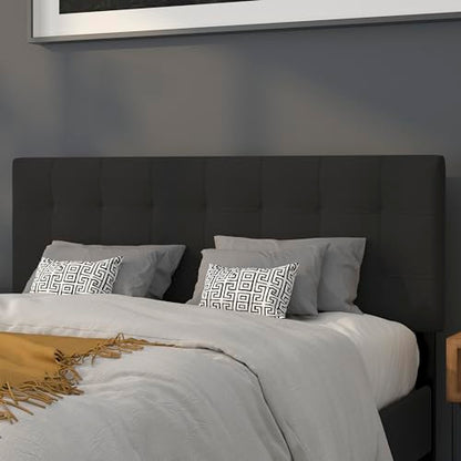 Quilted Tufted Upholstered Queen Size Headboard in Black Fabric - color: Black, size: Queen