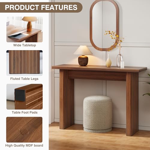 Mid Century Narrow Entryway Console Table, 43.3" Fluted Wood Couch Table Behind Sofa Long and Skinny for Living Room Hallway Entrance Foyer, Walnut - color: Walnut
