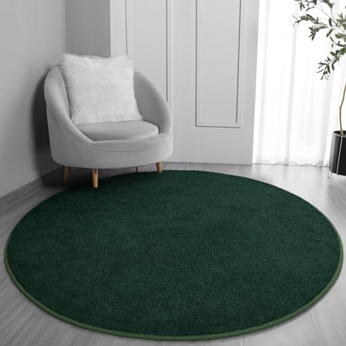 FlyDOIT Round Area Rugs for Bedroom Living Room, 4x4 Dark Green Super Soft Comfy Thickened Memory-Foam Indoor Circle Carpet, Modern Aesthetic Minimalist Carpet for Boys Girls Adults Nursery Home Décor - color: Dark Green, size: 4' (Round)