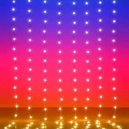 LED Curtain Lights, 8ft x 6ft 144 LED RGB Color Changing String Fairy Lights Curtain with Smart APP Control, Music &Voice Sync for Bedroom Backdrop Wall Indoor Outdoor Christmas Decorations - size: 144-LED RGB 6ft x 8ft
