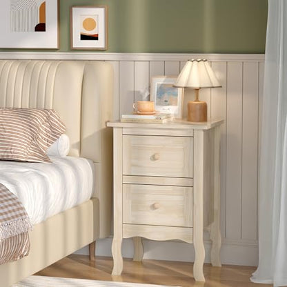 Bonnlo Nightstands Set of 2, Solid Wood Nightstand Unfinished for Color DIY, Small Night Stand for Bedroom, Natural Wood Nightstand with Drawers, Light Wood Nightstands, Real Wooden Bed Side Table - color: Natural Wood