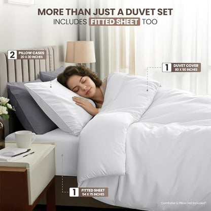 Utopia Bedding Duvet Cover Full with Fitted Sheet (54x75) - 2 Pillow Case (20x30) - All Season Luxury Bed in a Bag with Zippered Duvet Cover - No Comforter (White) - color: White, size: Full - Duvet Cover with Fitted Sheet