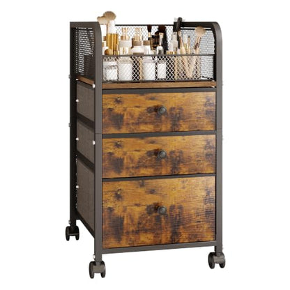 Rolling Makeup Vanity Cart Makeup Organizer with Drawers | Vanity Cart Bathroom Storage Cart Cosmetic Vanity Display Cases Holder for Nail Polish Brush Hair Tool - color: Black