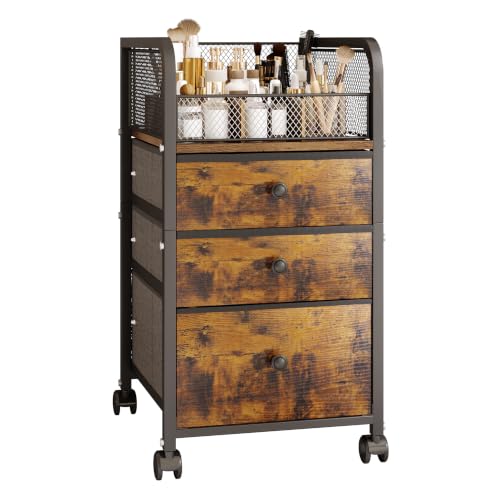Rolling Makeup Vanity Cart Makeup Organizer with Drawers | Vanity Cart Bathroom Storage Cart Cosmetic Vanity Display Cases Holder for Nail Polish Brush Hair Tool - color: Black