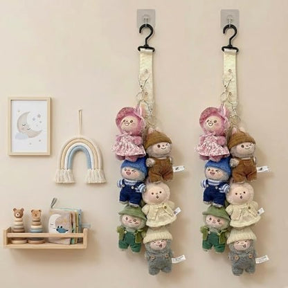 Plush Doll Hanging Storage Rope Display Rack with 8 Clips – Wall Hanging Organizer for Keychain Plushies, Mini Toys– Holds up to 3kg (White) - color: 1 PCS White