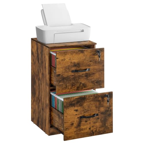 VASAGLE Custos Collection - 2 Drawers File Cabinet with Lock, Printer Stand, Office Filing Cabinet Organizer, for A4 and Letter Size Documents, Rustic Brown UOFC061K101S - color: Rustic Brown, size: 2 Drawers