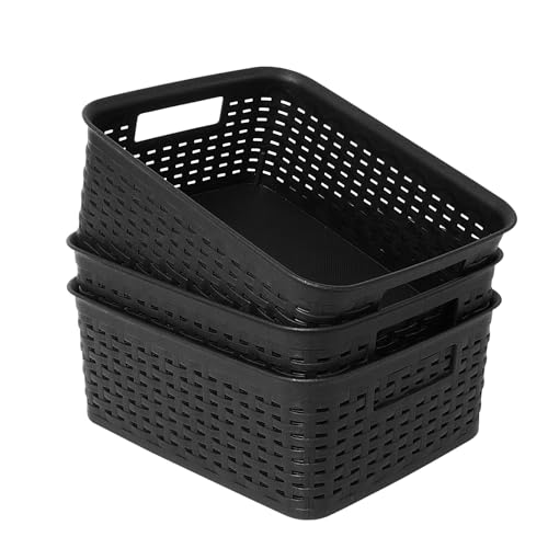 Soddeph Plastic Storage Baskets for Cabinets, Household Pantry Organization with Handle,Organizer Bins for Room,Bathrooms,Under-Sink,Kitchen (Black, S-3PACK) - color: Black, size: S-3PACK