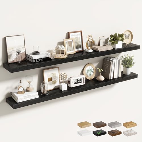 Acovy 55 Inch Floating Shelves for Wall 2 Pack, 55" Wall Shelves for Books, Storage, Decor, Wall Mounted Floating Shelf with Invisible Brackets for Kitchen, Living Room, Black - color: Black, size: 6.5"Wx55"L-2pcs