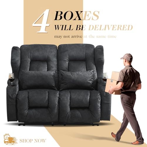 Loveseat Recliner Sofa,RV Wall Hugger Recliners for Small Spaces,Reclining Loveseat Sofa Recliner with Cup Holders/Lumbar Pillows,RV Furniture (Gray,56" 2-Seater) - color: Grey, size: 56" 2-Seater