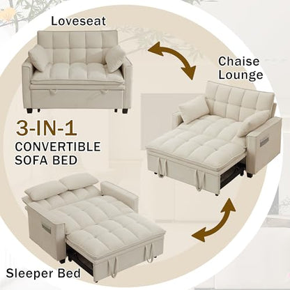 Convertible Sofa Bed, Loveseat Sleeper Sofa with Pull Out Bed and Adjustable Backrest, 3-in-1 Futon Couch for Living Room, Bedroom, Apartment, Beige - color: Beige, size: Pull Out Sofa Bed