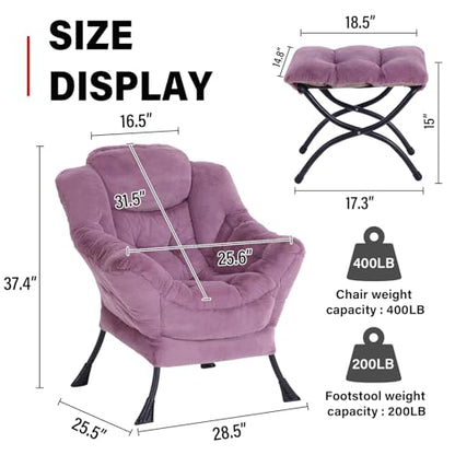 Modern Lazy Chair with Ottoman Lounge Accent Reading Chair for Living Room | Foldable Footstool,Removable Cover,Soft Padded Seat & Backrest,Upholstered Comfy Chair for Bedroom,Dorm,Office,Small Space - color: Plush Purple