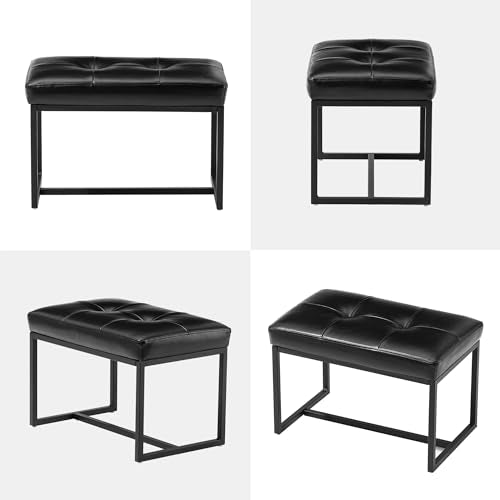 Glitzhome Ottoman Bench Pack of 2, Modern PU Leather Vanity Stools Chairs with Metal Frame, Makeup Stool Padded Foot Rest Stool for Living Room Vanity, Entryway, Bathroom, Black - color: Black, Pack of 2