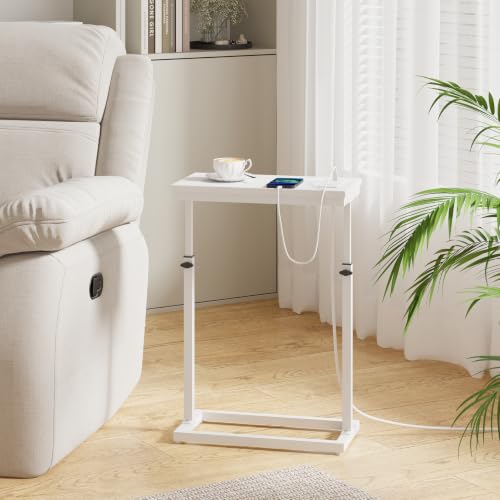 TUTOTAK End Table with Charging Station, Side Table, Tall Couch Table | Sofa Table, for living Room, Bedroom, White TB01BW084 - color: White, size: 1 Pack, style: With Plug