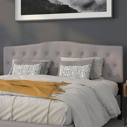 EMMA + OLIVER Arched Button Tufted King Size Headboard in Light Gray Fabric - color: Light Gray, size: King
